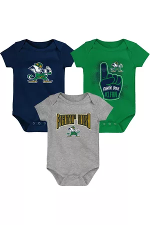 Outerstuff Girls Swimsuits - Infant Boys and Girls Navy, Green, Heather Gray Notre Dame Fighting Irish Game On Three-Pack Bodysuit Set