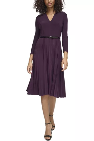 Tommy Hilfiger Women Pleated Dresses - Women's Belted Pleated Fit & Flare Dress