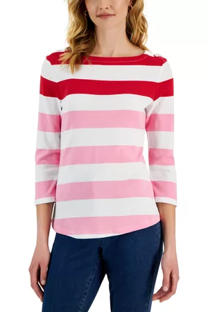 Charter Club Women Tops - Women's Striped Boat-Neck 3/4-Sleeve Top, Created for Macy's