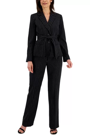 Le Suit Women Suits - Women's Striped Belted Pantsuit, Regular & Petite Sizes