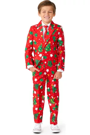 Suitmeister Big Boys Christmas Trees Stars Button Closure Suit Set Including Blazer, Pants and Clip-On-Tie
