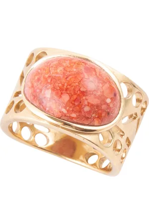 Barse Pharaoh Genuine Sponge Coral Orange Egyption Oval Band Ring