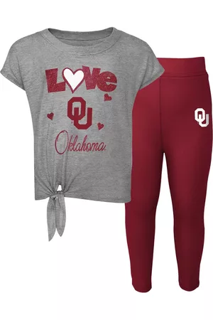 Outerstuff Toddler Girls Heather Gray, Crimson Oklahoma Sooners Forever Love Team T-shirt and Leggings Set - Heather Gray, Crimson