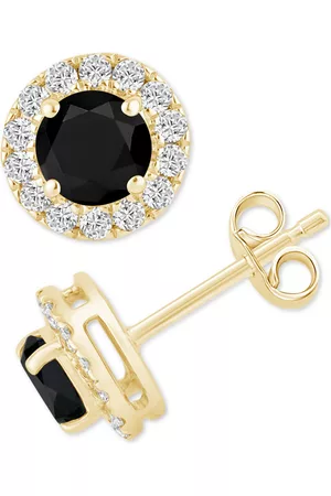 BLISS Monique Lhuillier Black Diamond (3/4 ct. t.w.) & White Diamond (1/4 ct. t.w.) Halo Stud Earrings in 14k Gold