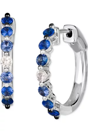 Le Vian Ombre Denim Ombre (3/4 ct. t.w.) & White Sapphire (1/8 ct. t.w.) Small Hoop Earrings in 14k White Gold, 0.7"