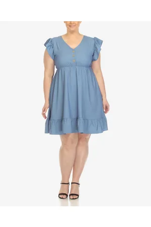 White Mark Plus Size Ruffle Sleeve Knee-Length Dress