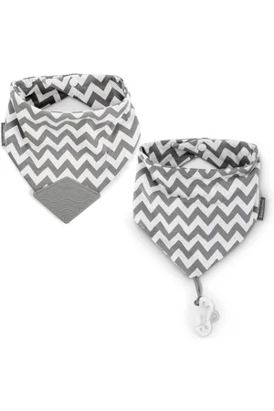 Booginhead Baby Cotton Baby Drool Bibs, Teething Bib and Pacifier Holder Bib, 2 Pack, Gray Chevron