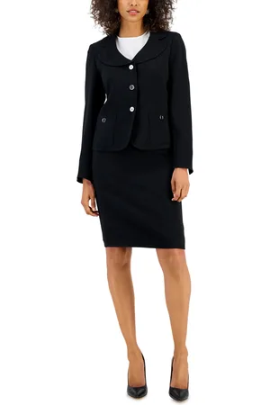 Women's Crepe Three-Button Tie-Collar Jacket & Slim Pencil Skirt Suit