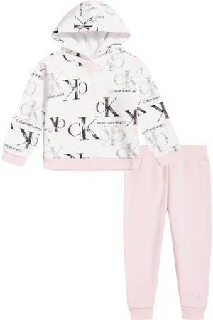 Calvin Klein Little Girls Monogram Fleece Hoodie and Joggers Set, 2 Piece -  Macy's