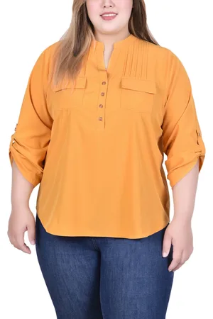 Ny Collection Plus Size Long Tab Sleeve Blouse with Pockets