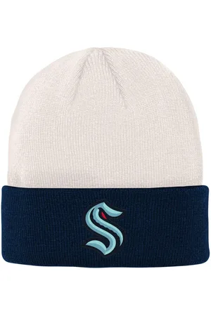 Outerstuff Big Boys and Girls Cream, Deep Sea Blue Seattle Kraken Logo Cuffed Knit Hat - Cream, Deep Sea Blue