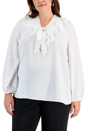 Kasper Plus Size Tie-Front Ruffle-Trim Blouse