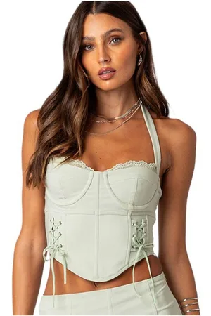 EDIKTED Moss Faux Leather Lace Up Womens Corset Top