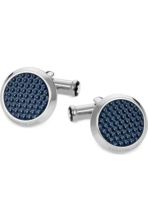 Montblanc Unisex Meisterstuck Classic Stainless Steel with Blue Lacquer Inlay Cuff Links 112904