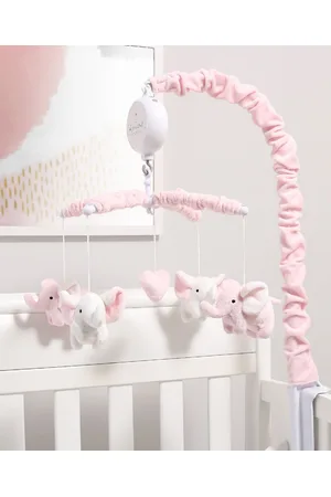 The Peanutshell Baby Crib Mobile for Girls, Pink Elephant, Musical - Pink/white/grey