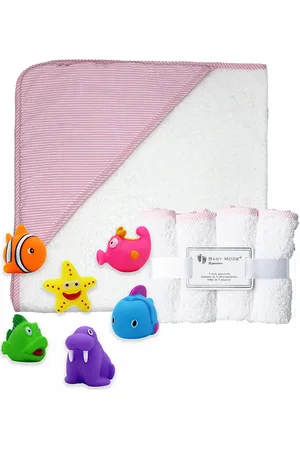Baby Mode Baby Girls Towel, Washcloth, and Toys, 9 Piece Set