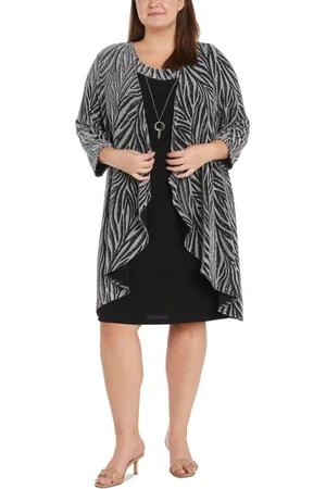 R & M Richards Plus Size 2-Pc. Zebra-Print Jacket & Necklace Dress Set - Silver/Black