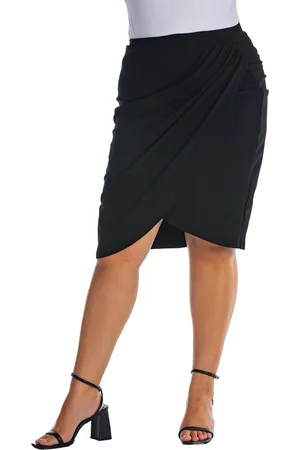 24Seven Comfort Apparel Plus Size Elastic Waist Knee Length Skirt