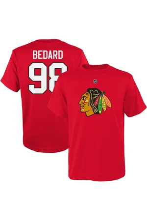 Outerstuff Preschool Boys and Girls Connor Bedard Chicago Blackhawks Authentic Stack Name and Number T-shirt