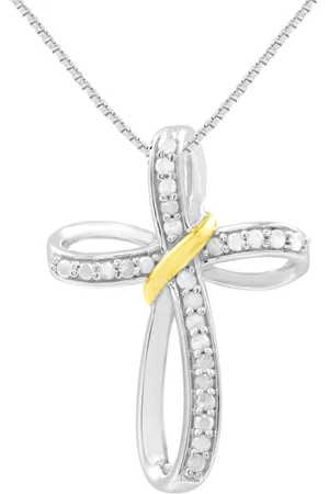 Marsala Diamond Cross 18" Pendant Necklace (1/4 ct. t.w.) in Sterling Silver & 14k Gold-Plate - Sterling Silver Gold-Plate