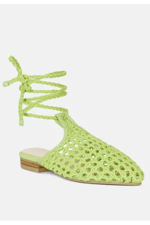 RAG & CO Tutsi Womens Handwoven Honeycomb Tie Up Flat Mules