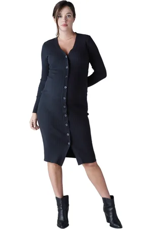 Ingrid & Isabel Maternity Ribbed Button Front Sweater Dress Olive Green Xl