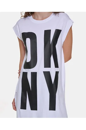 DKNY High-Low Logo Tunic - White/black