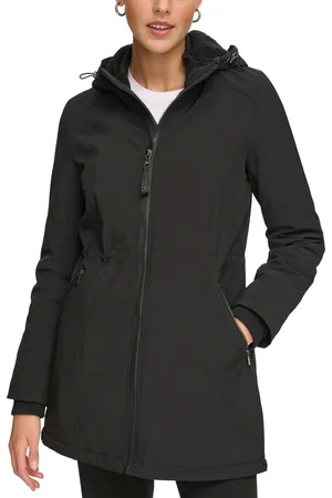 Calvin Klein Womens Hooded Faux-Fur-Lined Anorak Raincoat