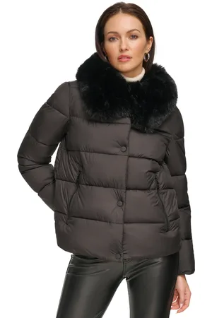 DKNY Faux-Fur-Trim Camo-Print Puffer Coat - Macy's