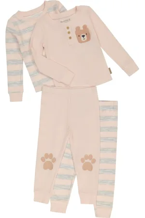 Bearpaw Toddler Girls 4-Piece Mix n Match Long Sleeve Top and Jogger Pants Waffle Pajama Set