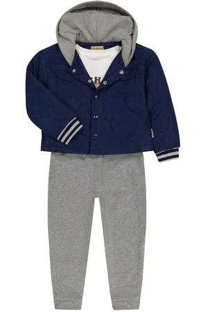 Bearpaw Infant Boys 3 Piece Outfit Set with Quilted Puffer Jacket with Hood, Long Sleeve Graphic Top, and Jogger Pants