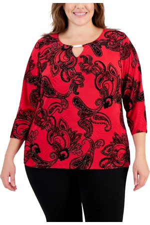 Jm Collection Women's Printed Boat-Neck Split-Sleeve Top, Created