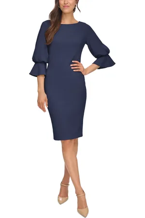 Calvin Klein Women's Bow-Neck 3/4-Sleeve Sheath Dress