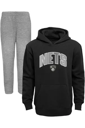 Outerstuff Preschool Boys Black, Heather Gray Brooklyn Nets Double Up Pullover Hoodie and Pants Set - Black, Heather Gray