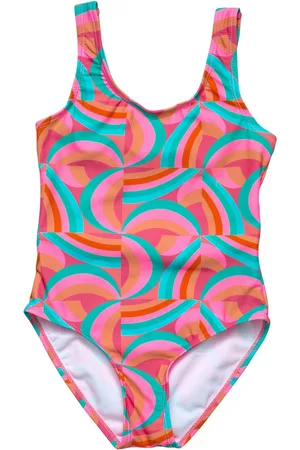 Snapper Rock Toddler, Child Girl Geo Melon Sustainable Tie Back Swimsuit