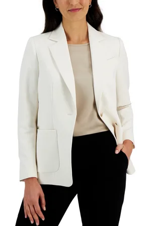 Anne Klein Women's Notch Collar One Button Blazer, ZINC/Anne Black