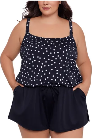 Swim Solutions Plus Size Polka Dot Swim Romper One Piece, Created for Macy