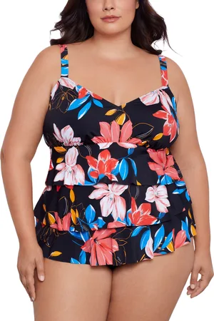Swim Solutions Plus Size Tiered Floral-Print One Piece, Created for Macy