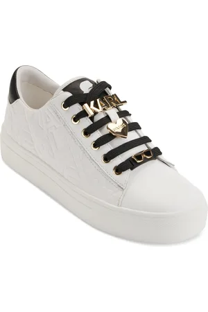 Karl Lagerfeld Cate Karl Box Lace-Up Low-Top Sneakers - Bright White/ Black