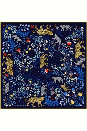 Jessie Zhao New York Double Sided Silk Scarf Of Amazon Rainforest Journey in Blue