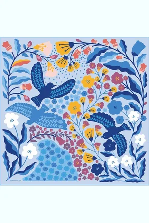 Jessie Zhao New York Double Sided Silk Scarf of Blue Birds