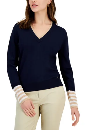 Tommy Hilfiger Women's Logo Mock-neck Quarter-zip Sweatshirt In Sky Captain