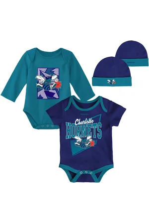 Mitchell & Ness Newborn and Infant Boys and Girls Purple, Teal Charlotte Hornets 3-Piece Hardwood Classics Bodysuits and Cuffed Knit Hat Set - Purple