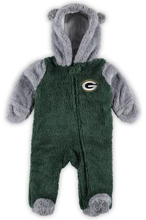 Outerstuff Baby Boys and Girls Green, Gray Green Bay Packers Game Nap Teddy Fleece Bunting Full-Zip Sleeper - Green, Gray