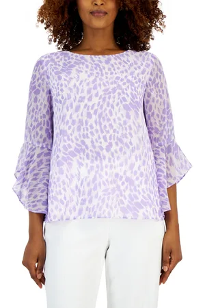 Kasper Petite Printed 3/4-Sleeve Side-Knot Top - Cerise Multi