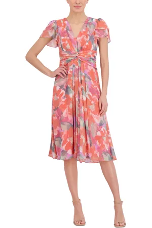 Jessica howard balloon sleeve ruffle clearance hem faux wrap midi dress