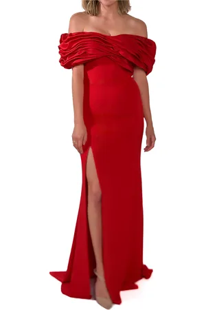 Aminah Draped Strapless Maxi Dress - Red - MESHKI U.S