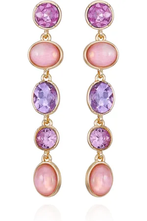 ELIE TAHARI Tone Lilac Violet Glass Stone Linear Dangle Drop Earrings
