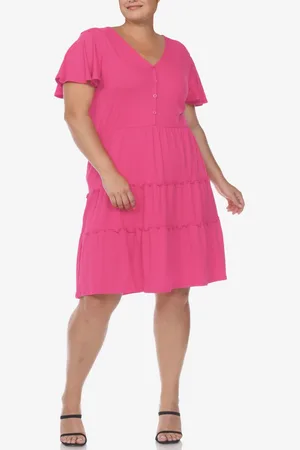 White Mark Plus Size Short Sleeve V-neck Tiered Midi Dress