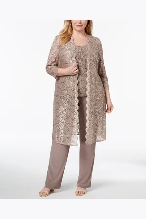 R & M Richards 3-Pc. Plus Size Sequined Lace Pantsuit & Shell